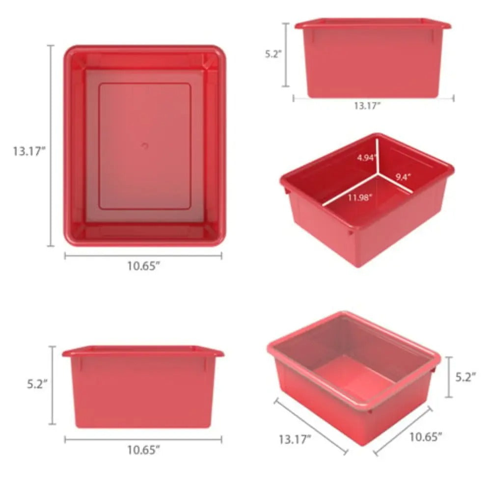 Storex Storage Tray, Letter Size, 10 x 13 x 5 Inches, Red, 5-Pack