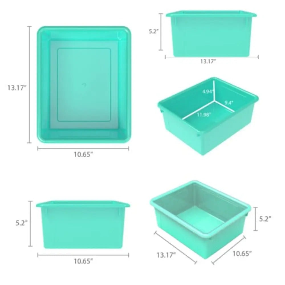 Storex Storage Tray, Letter Size, 10 x 13 x 5 Inches, Teal, 5-Pack