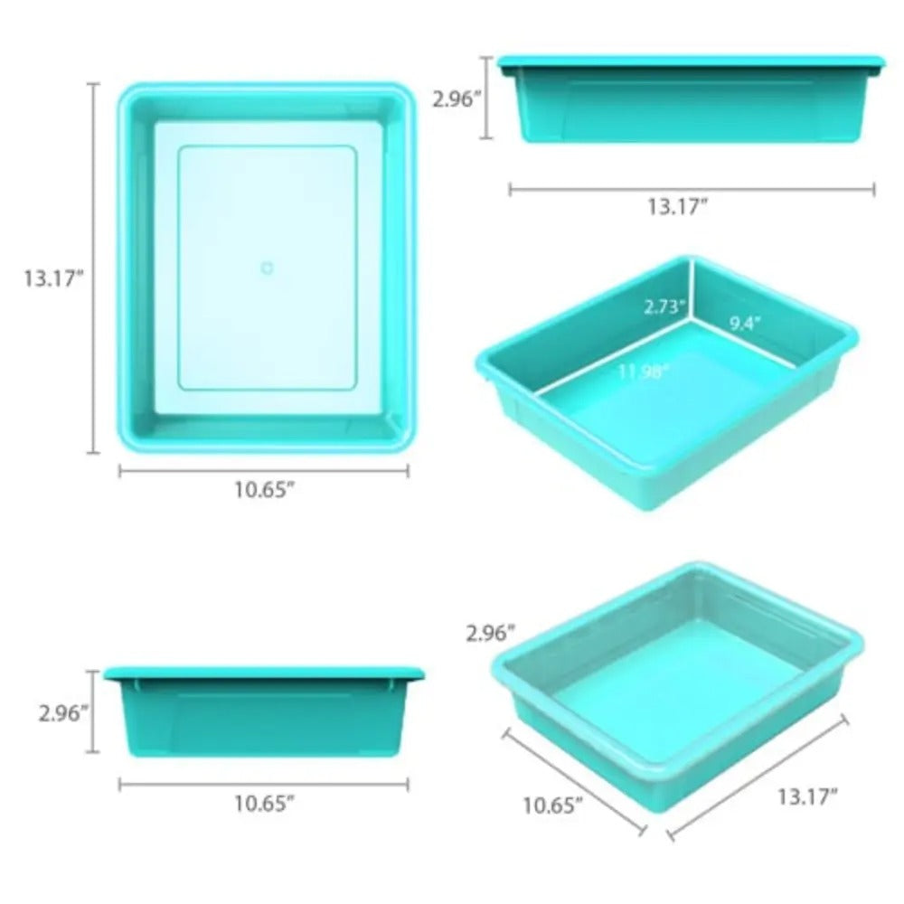 Storex Storage Tray, Letter Size, 10 x 13 x 3 Inches, Teal, 5-Pack