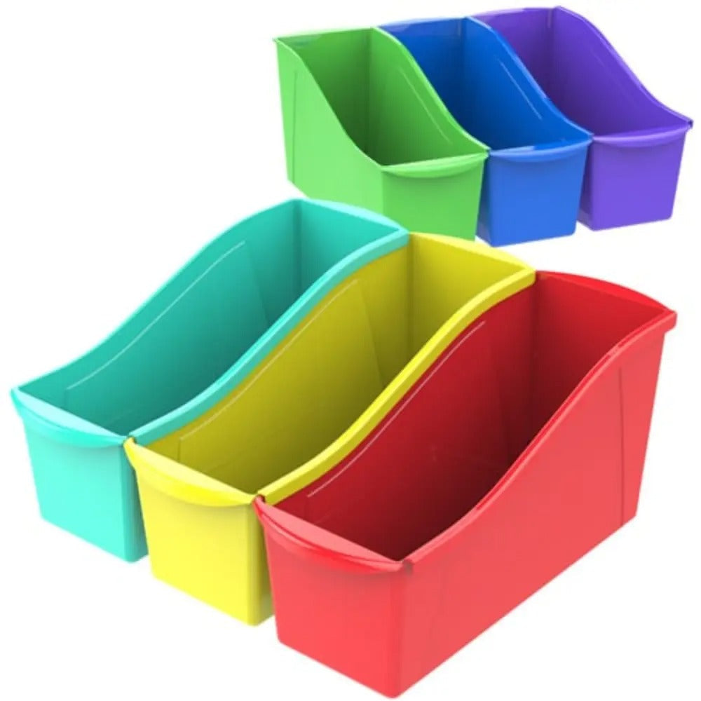 Storex Large Book Bin, 14.3 x 5.3 x 7 Inches, Assorted Colors, 6-Pack