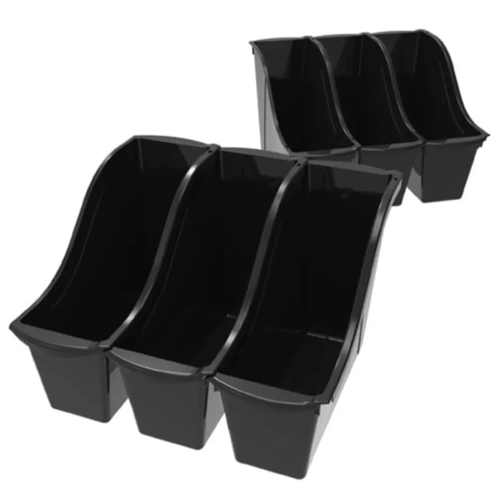 Storex Small Book Bin, 11.75 x 4.5 x 8.5 Inches, Black, 6-Pack