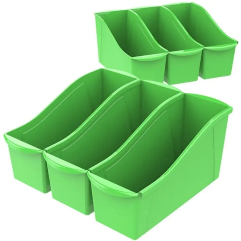 Storex Large Book Bin, 14.3 x 5.3 x 7 Inches, Green, 6-Pack