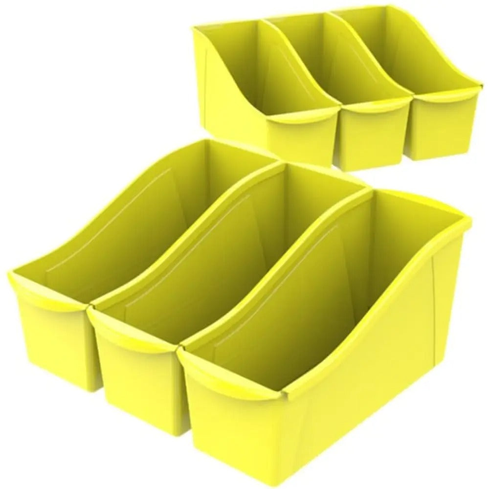 Storex Large Book Bin, 14.3 x 5.3 x 7 Inches, Yellow, 6-Pack