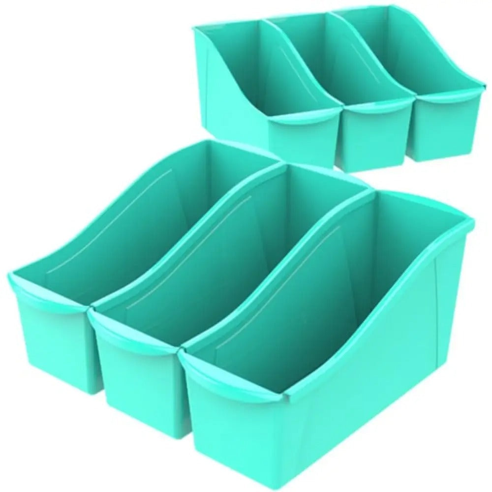 Storex Large Book Bin, 14.3 x 5.3 x 7 Inches, Teal, 6-Pack