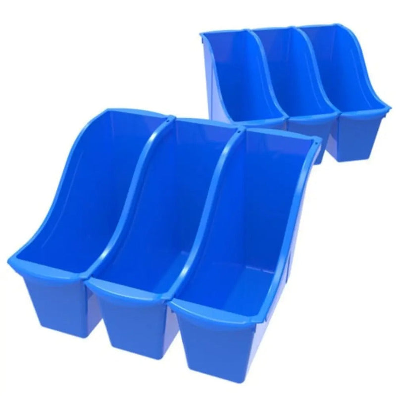 Storex Small Book Bin, 11.75 x 4.5 x 8.5 Inches, Blue, 6-Pack