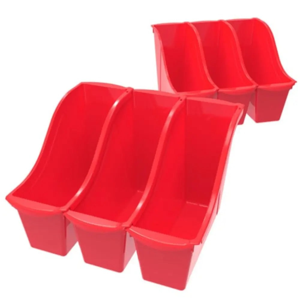 Storex Small Book Bin, 11.75 x 4.5 x 8.5 Inches, Red, 6-Pack