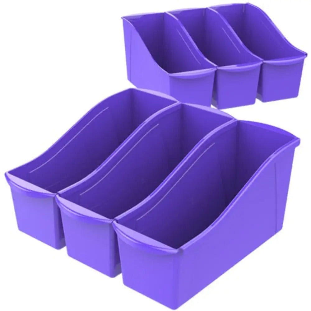 Storex Large Book Bin, 14.3 x 5.3 x 7 Inches, Purple, 6-Pack