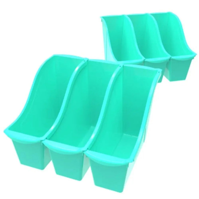 Storex Small Book Bin, 11.75 x 4.5 x 8.5 Inches, Teal, 6-Pack