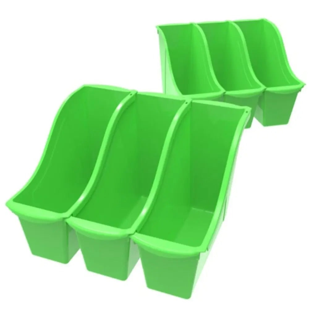 Storex Small Book Bin, 11.75 x 4.5 x 8.5 Inches, Green, 6-Pack