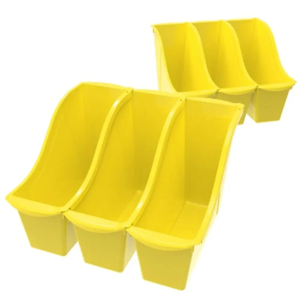Storex Small Book Bin, 11.75 x 4.5 x 8.5 Inches, Yellow, 6-Pack