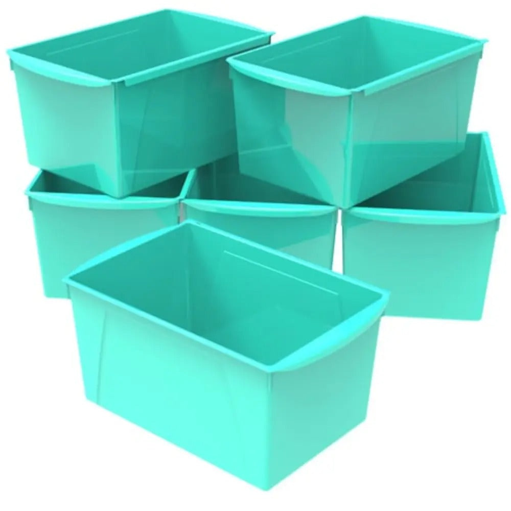 Storex Extra Large Book Bin, 14.5 x 9.2 x 7 Inches, Teal, 6-Pack