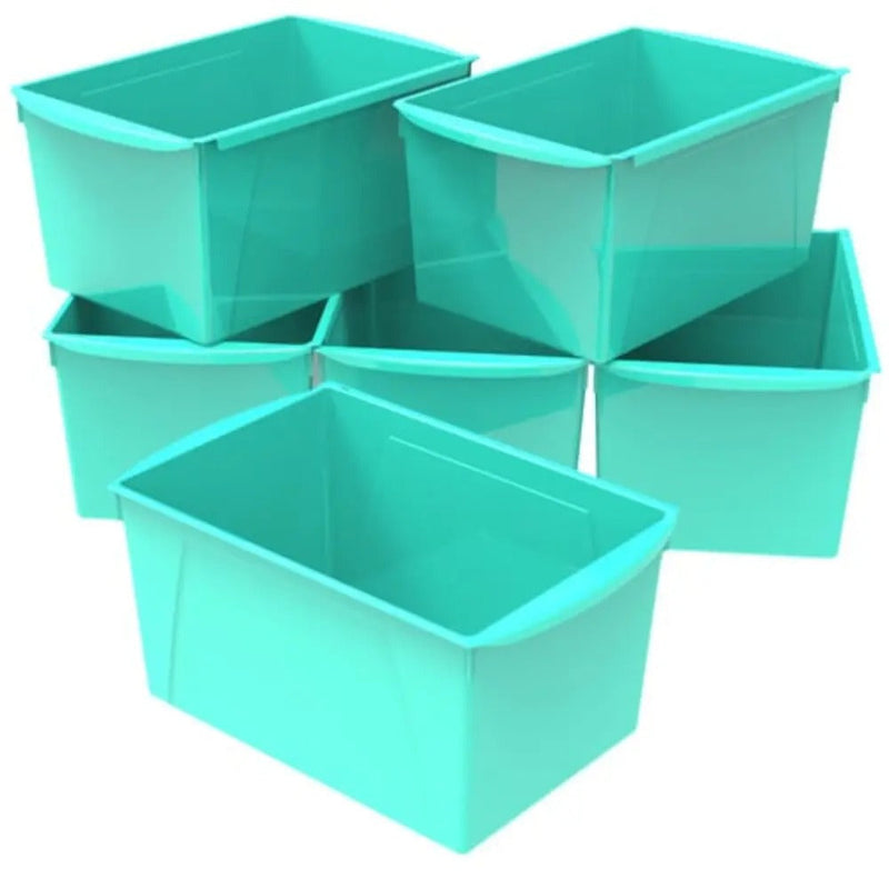 Storex Extra Large Book Bin, 14.5 x 9.2 x 7 Inches, Teal, 6-Pack