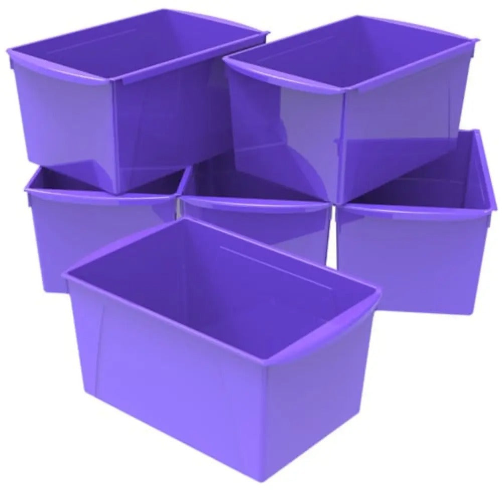 Storex Extra Large Book Bin, 14.5 x 9.2 x 7 Inches, Purple, 6-Pack