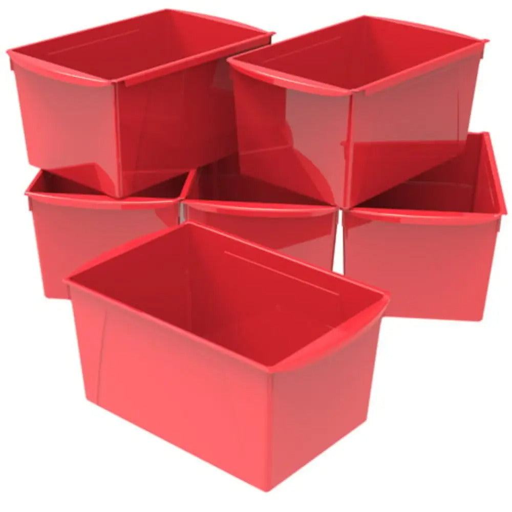 Storex Extra Large Book Bin, 14.5 x 9.2 x 7 Inches, Red, 6-Pack