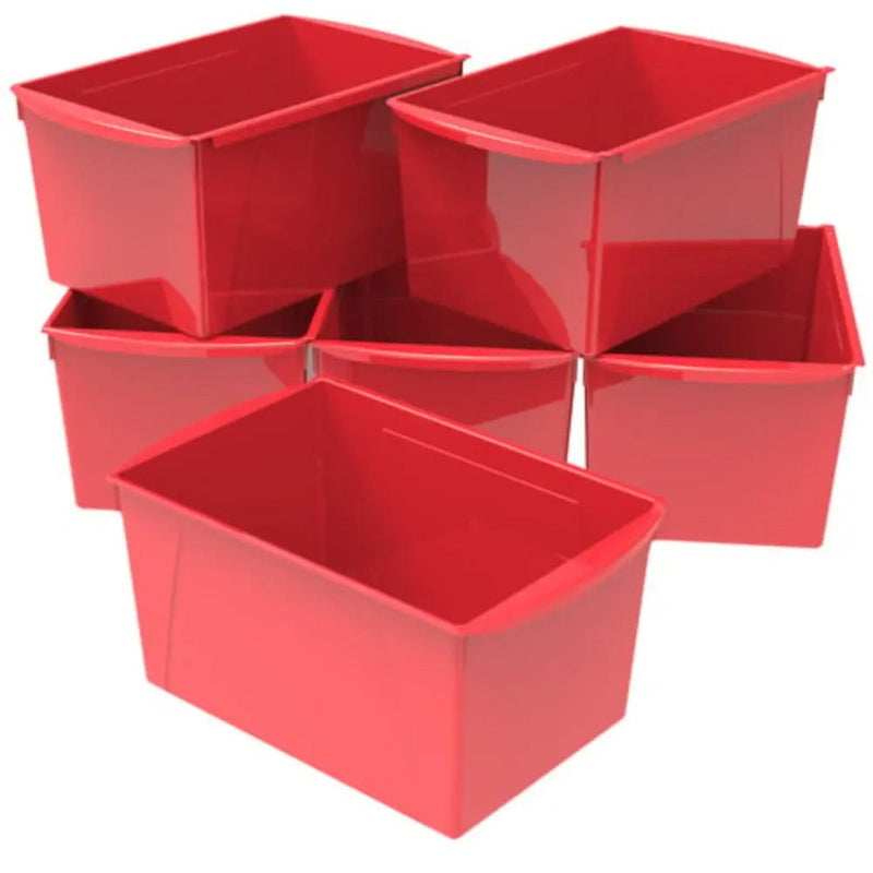 Storex Extra Large Book Bin, 14.5 x 9.2 x 7 Inches, Red, 6-Pack