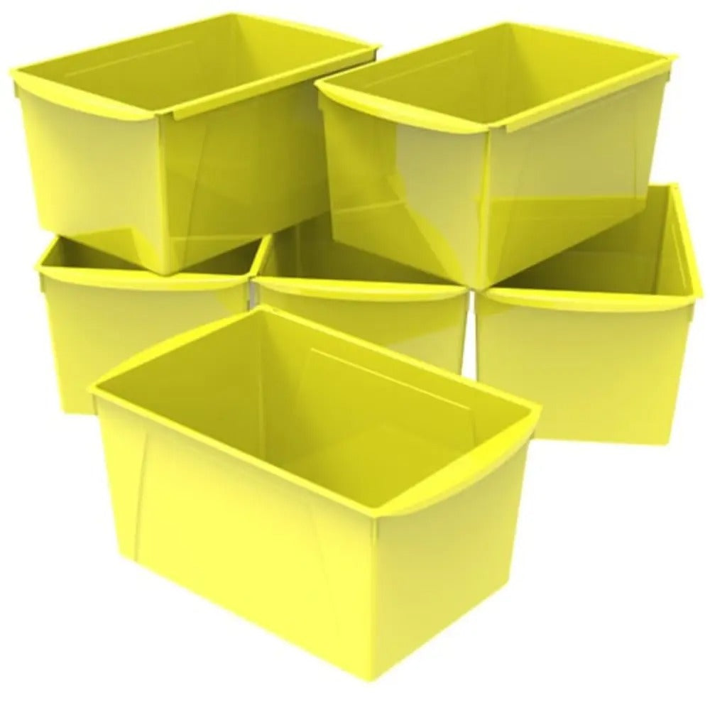 Storex Extra Large Book Bin, 14.5 x 9.2 x 7 Inches, Yellow, 6-Pack