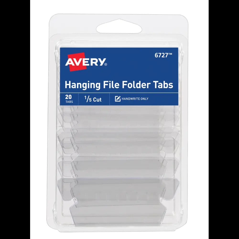 Avery Hanging File Tabs, 1/5 Cut, Clear, Permanent, Pack of 20 (6727)