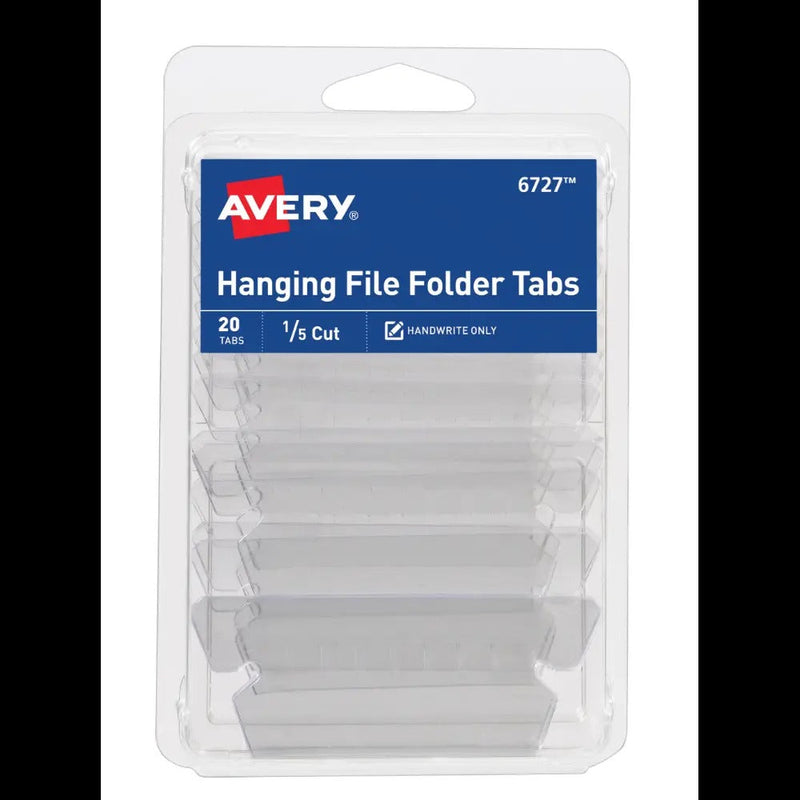 Avery Hanging File Tabs, 1/5 Cut, Clear, Permanent, Pack of 20 (6727)