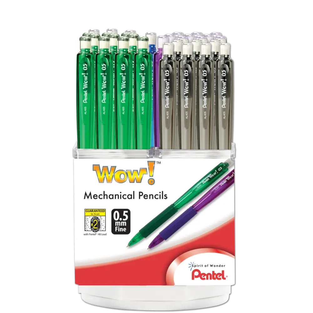 Wow! Mechanical Pencil, (0.5mm) Assorted Barrel Colors, Spinner Display - 48 Pieces