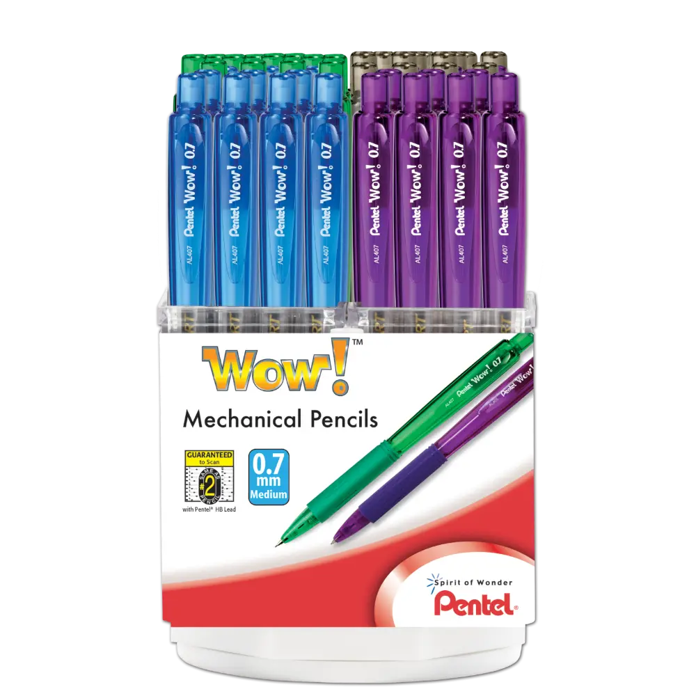 Wow! Mechanical Pencil, (0.7mm) Assorted Barrel Colors, Spinner Display - 48 Pieces
