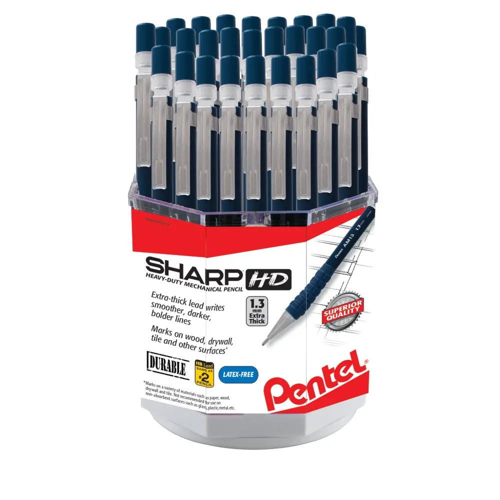 Sharp HD Heavy Duty Mechanical Pencil, (1.3mm) Extra-thick line, Dark Blue Barrel, Square Spinner Display - 48 pcs