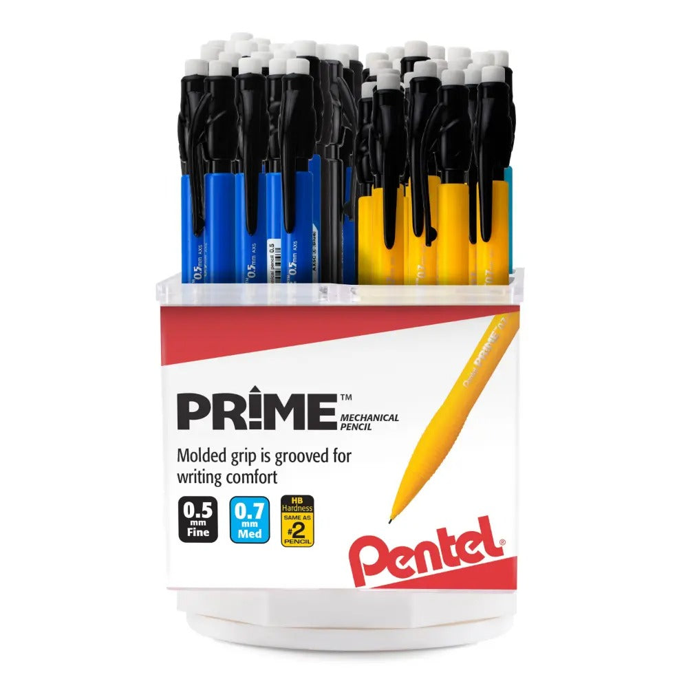 PRIME Mechanical Pencil, (0.5/0.7mm) Fine/Med. line, Assorted Barrels, Spinner Display - 48 Pieces