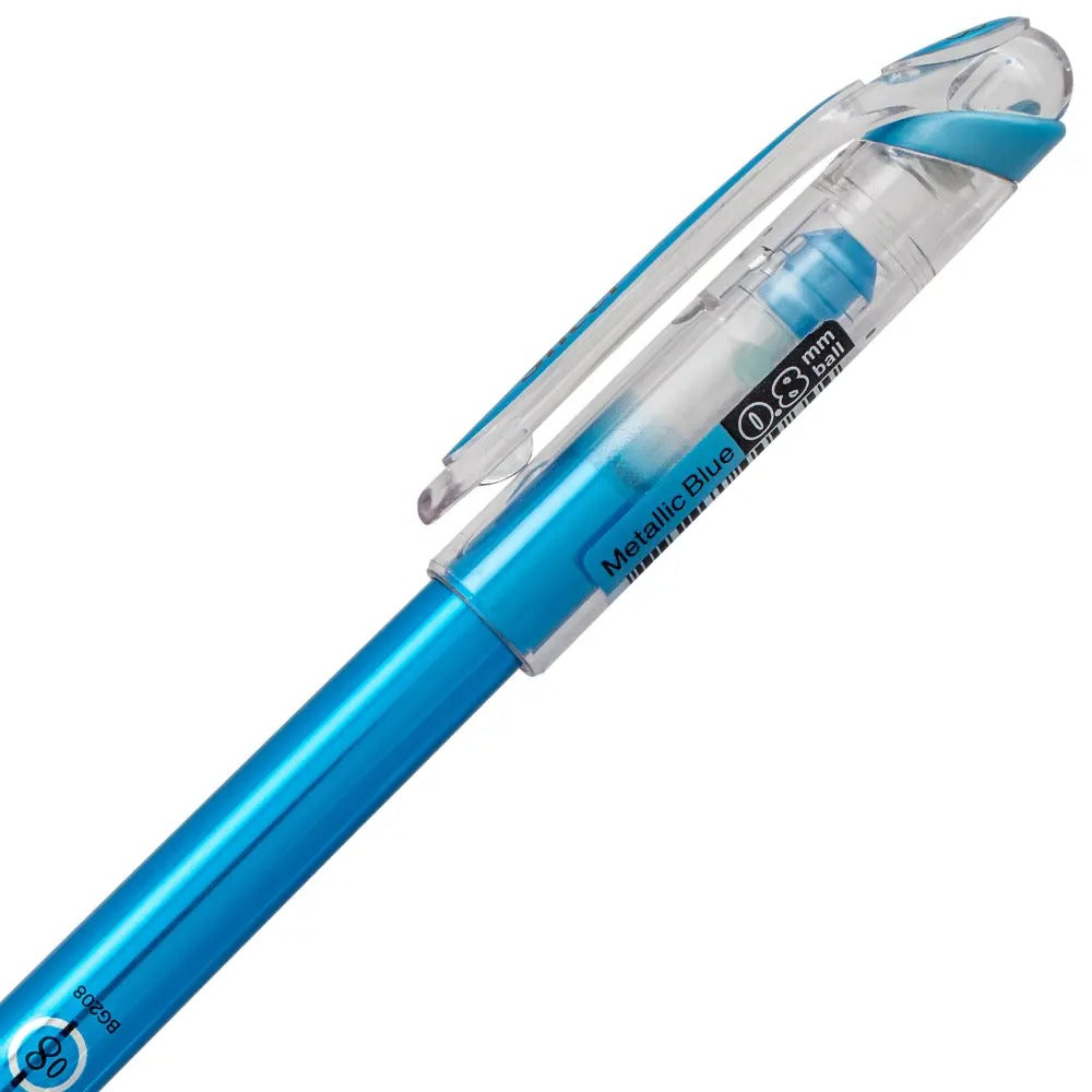Pentel Arts Slicci METALLIC (0.8mm) Needle Tip Med Gel Pen Blue Metallic Ink