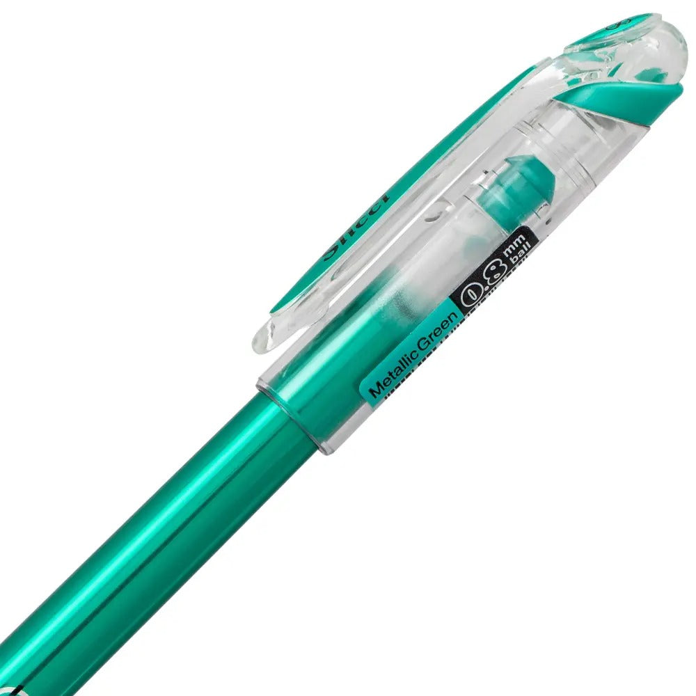 Pentel Arts Slicci METALLIC (0.8mm) Needle Tip Med Gel Pen Green Metallic Ink