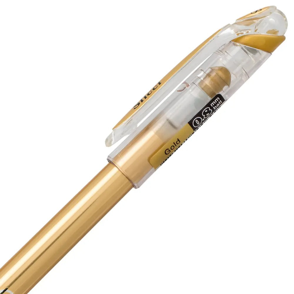Pentel Arts Slicci METALLIC (0.8mm) Needle Tip Med Gel Pen Gold Metallic Ink