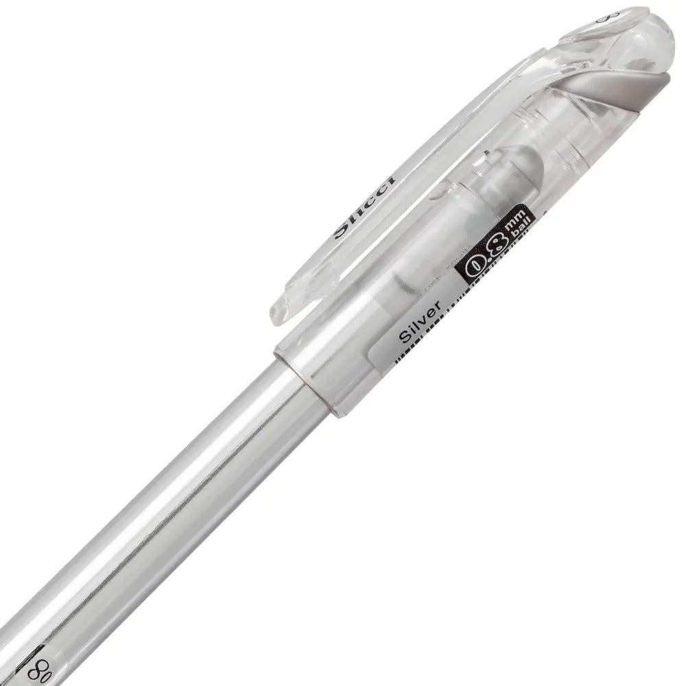 Pentel Arts Slicci METALLIC (0.8mm) Needle Tip Med Gel Pen Silver Metallic Ink