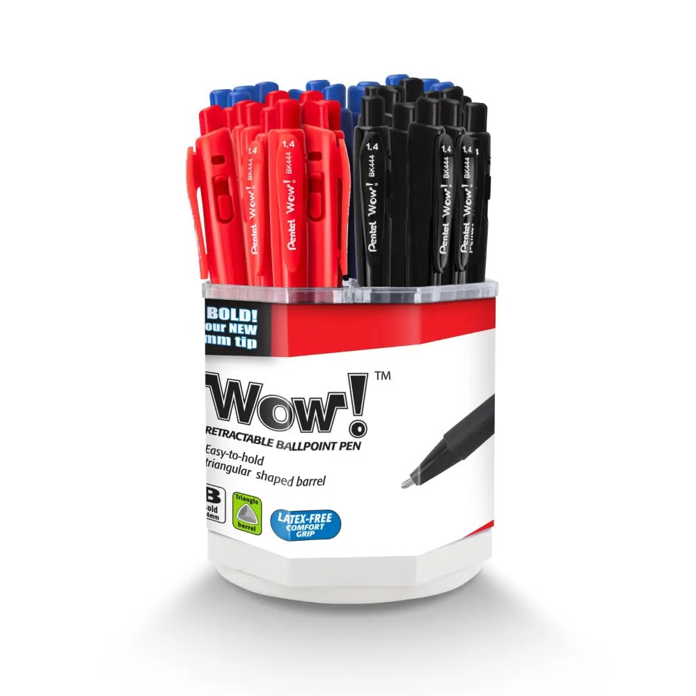 Wow! Retractable Ballpoint Pen, (1.4mm) Bold Line, Assorted Ink - 36 pcs Spinner Display