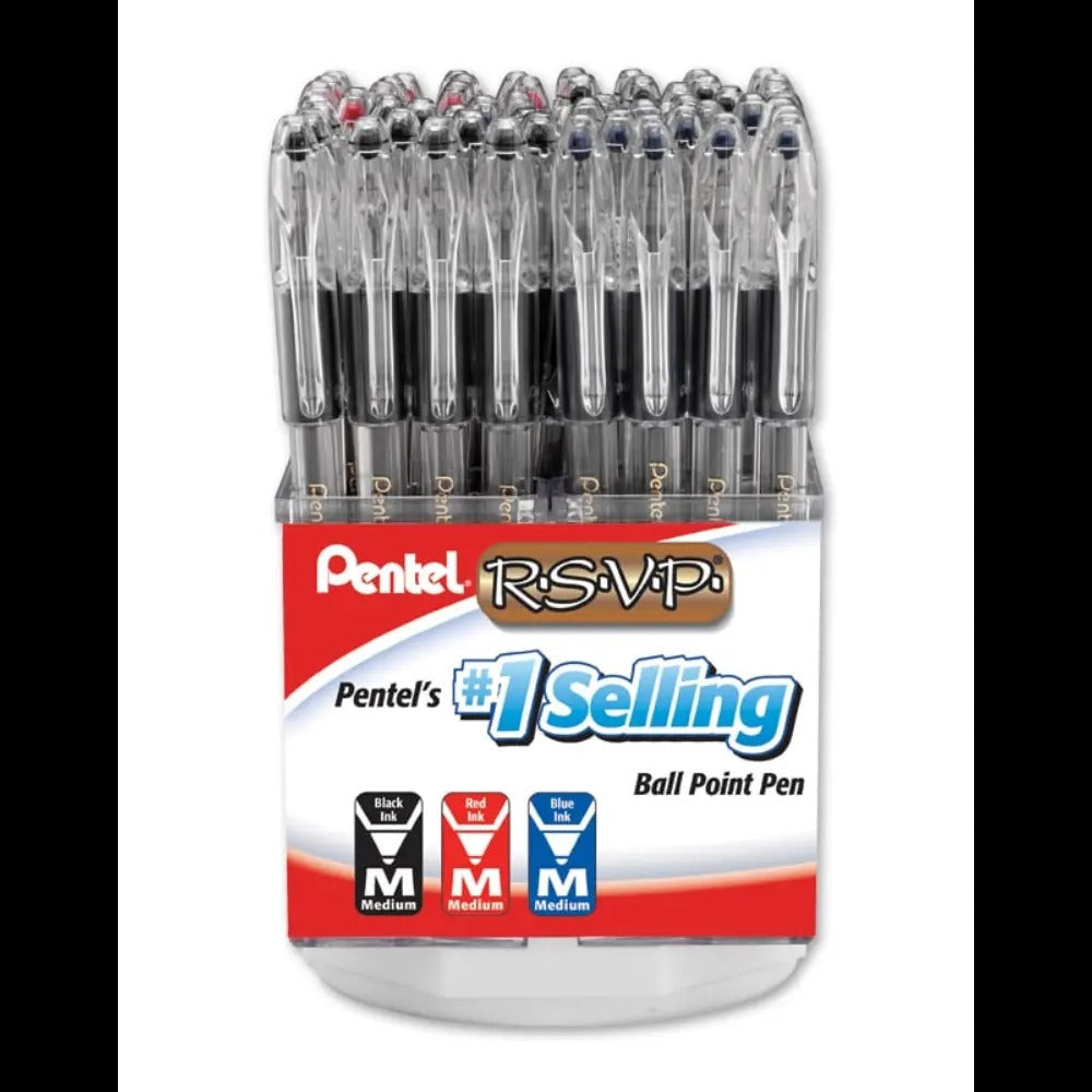 RSVP Ballpoint Pen, (1.0mm) Medium Line, Assorted Ink Colors, Spinner Display - 60 Pieces