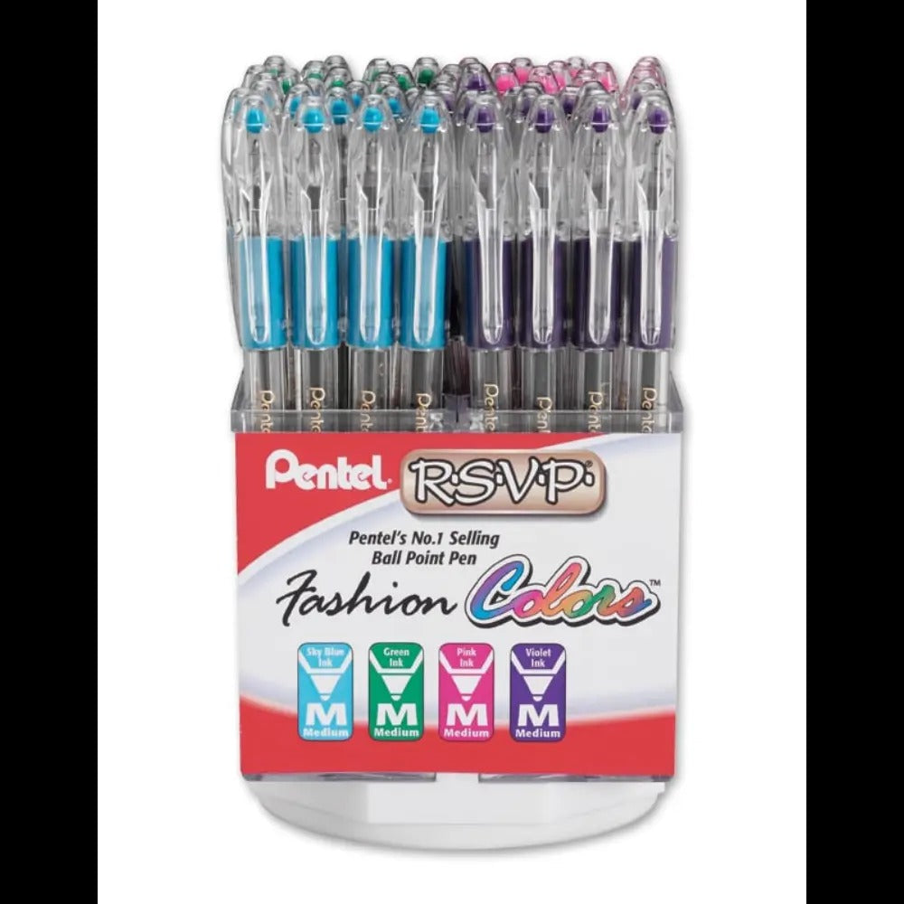 RSVP Ballpoint Pen, (1.0mm) Medium Line, Fashion Colors, Spinner Display - 60 Pieces