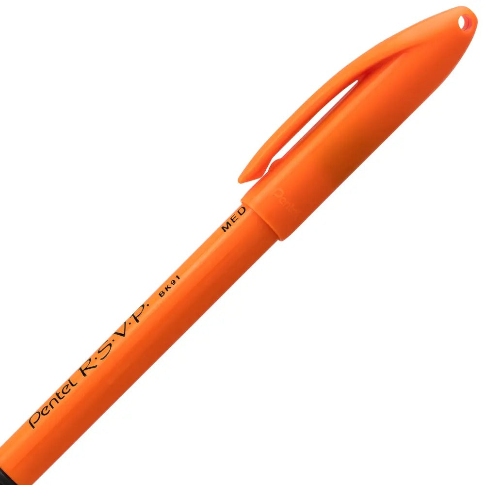 RSVP Ballpoint Pen, (1.0mm) Medium Line, Safety Color Orange Barrel, Black Ink