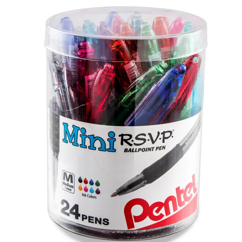 R.S.V.P. Mini Ballpoint Pen, 1 mm, Assorted Ink, 24/Pack