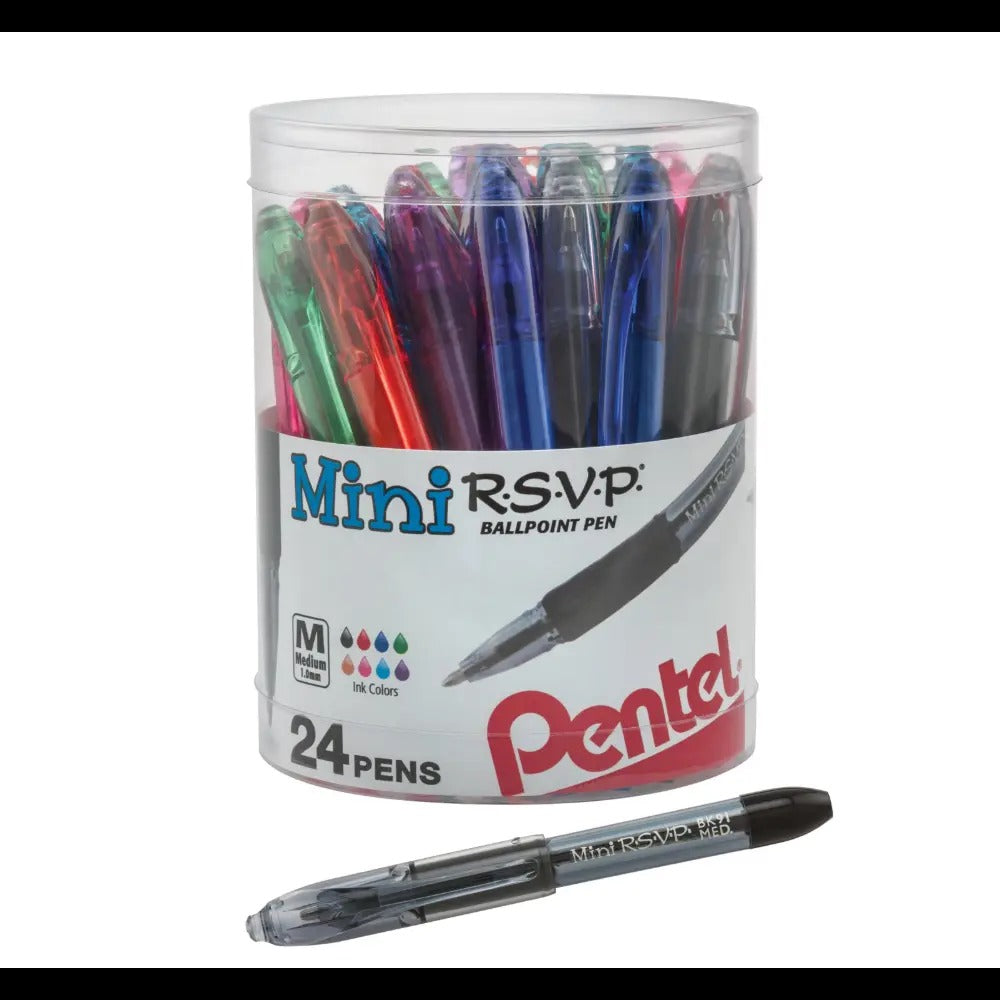 R.S.V.P. Mini Ballpoint Pen, 1 mm, Assorted Ink, 24/Pack