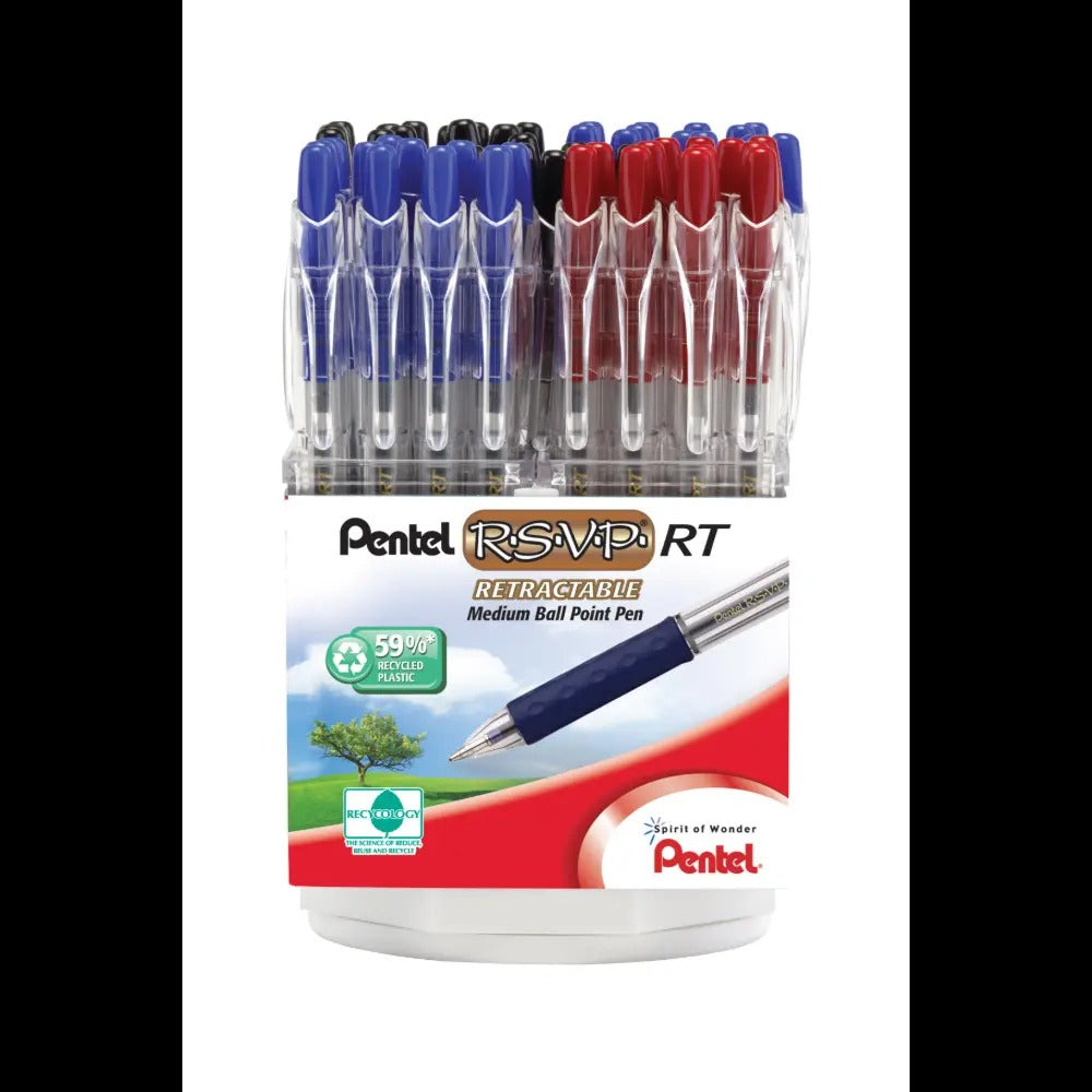 RSVP RT Retractable Ballpoint Pen, (1.0mm) Medium Line, Spinner Display - 60 Pieces