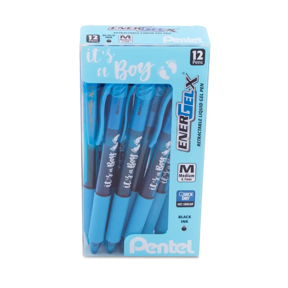EnerGel-X Retractable Gel Pen, (0.7mm) Med. line, Sky Blue Ink- its a Boy Dozen Box
