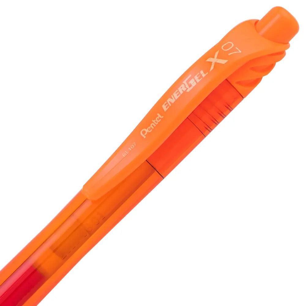 EnerGel-X Retractable Liquid Gel Pen, (0.7mm) Metal Tip, Medium Line, Orange Ink
