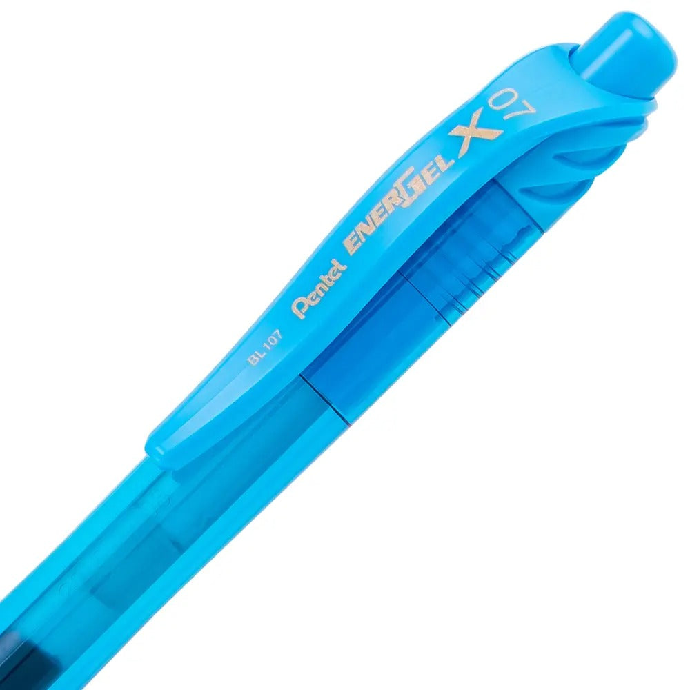 EnerGel-X Retractable Liquid Gel Pen, (0.7mm) Metal Tip, Medium Line, Sky Blue Ink