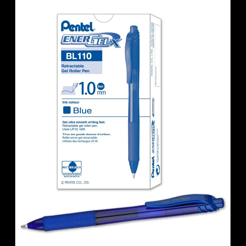 EnerGel-X Retractable Liquid Gel Pen, (1.0mm) Metal Tip, Bold Line, Blue Ink