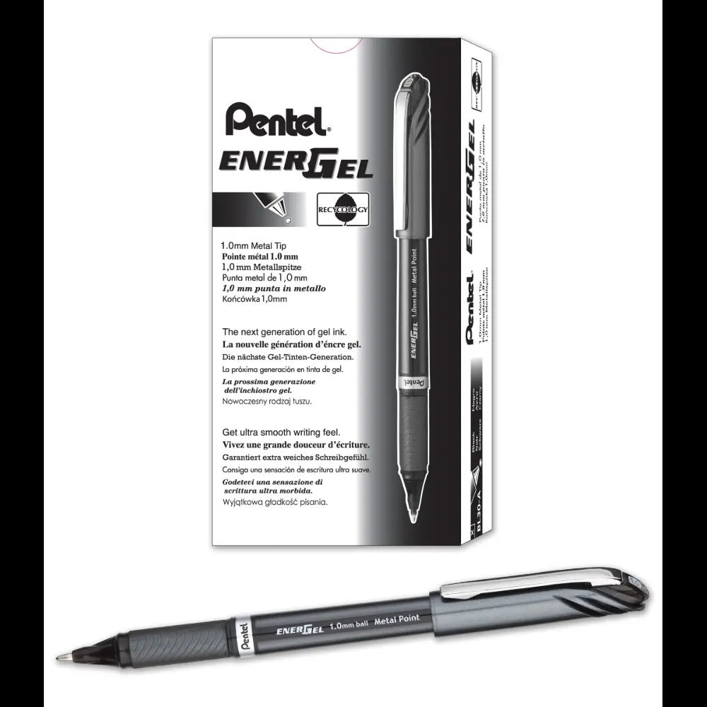 EnerGel NV Liquid Gel Pen, (1.0mm) Metal Tip, Bold Line Capped, Black Ink