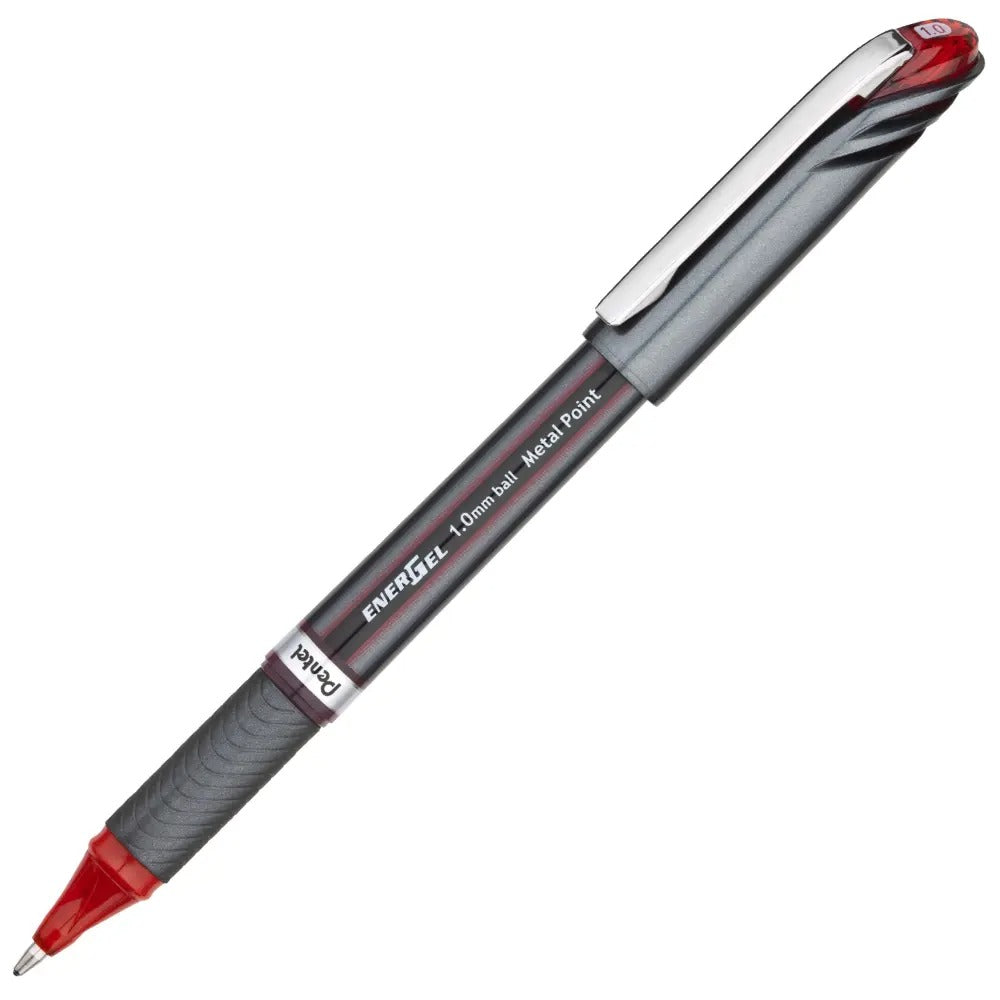 EnerGel NV Liquid Gel Pen, (1.0mm) Metal Tip, Bold Line Capped, Red Ink