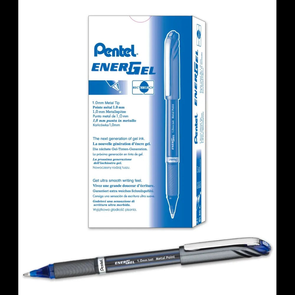 EnerGel NV Liquid Gel Pen, (1.0mm) Metal Tip, Bold Line Capped, Blue Ink