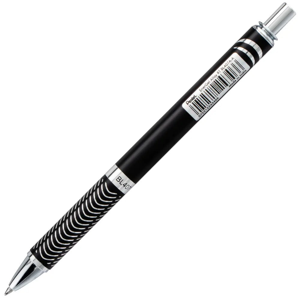 EnerGel Alloy Retractable Premium Liquid Gel Pen, (0.7mm) Metal Tip, Medium Line,Black Barrel, Black Ink