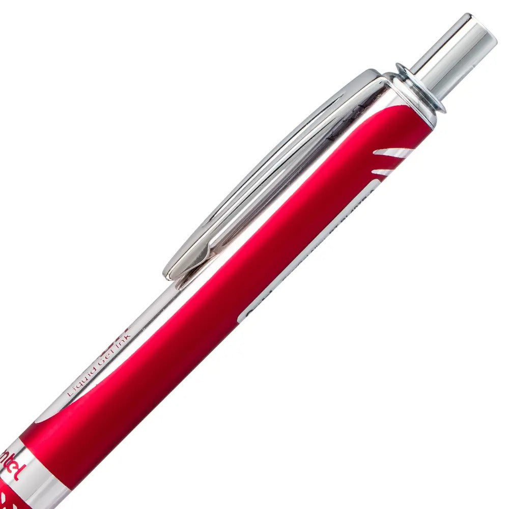 EnerGel Alloy Retractable Premium Liquid Gel Pen, (0.7mm) Metal Tip, Medium Line, Red Barrel, Black Ink