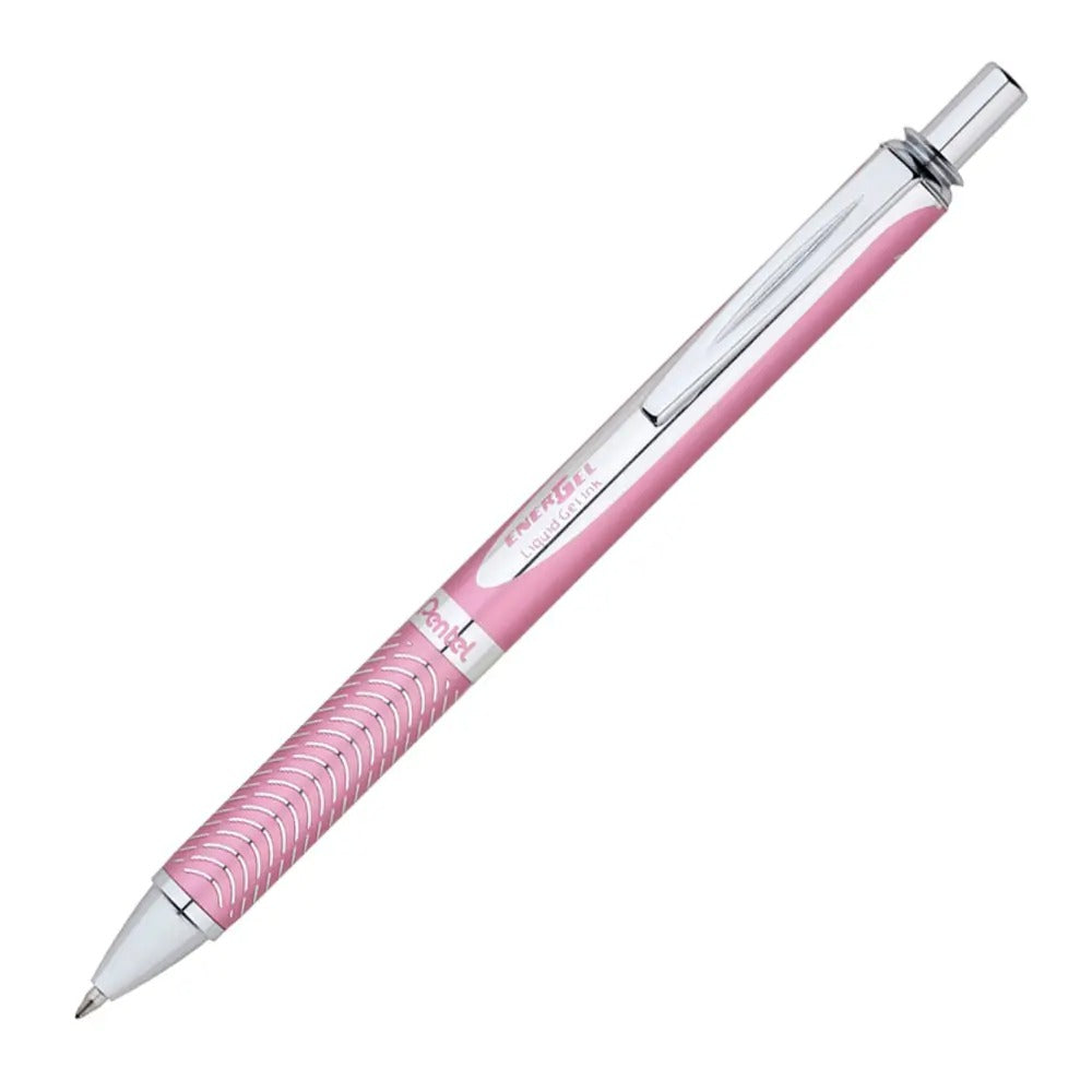 EnerGel Alloy Retractable Premium Liquid Gel Pen, (0.7mm) Metal Tip, Medium Line, Pink Barrel, Black Ink