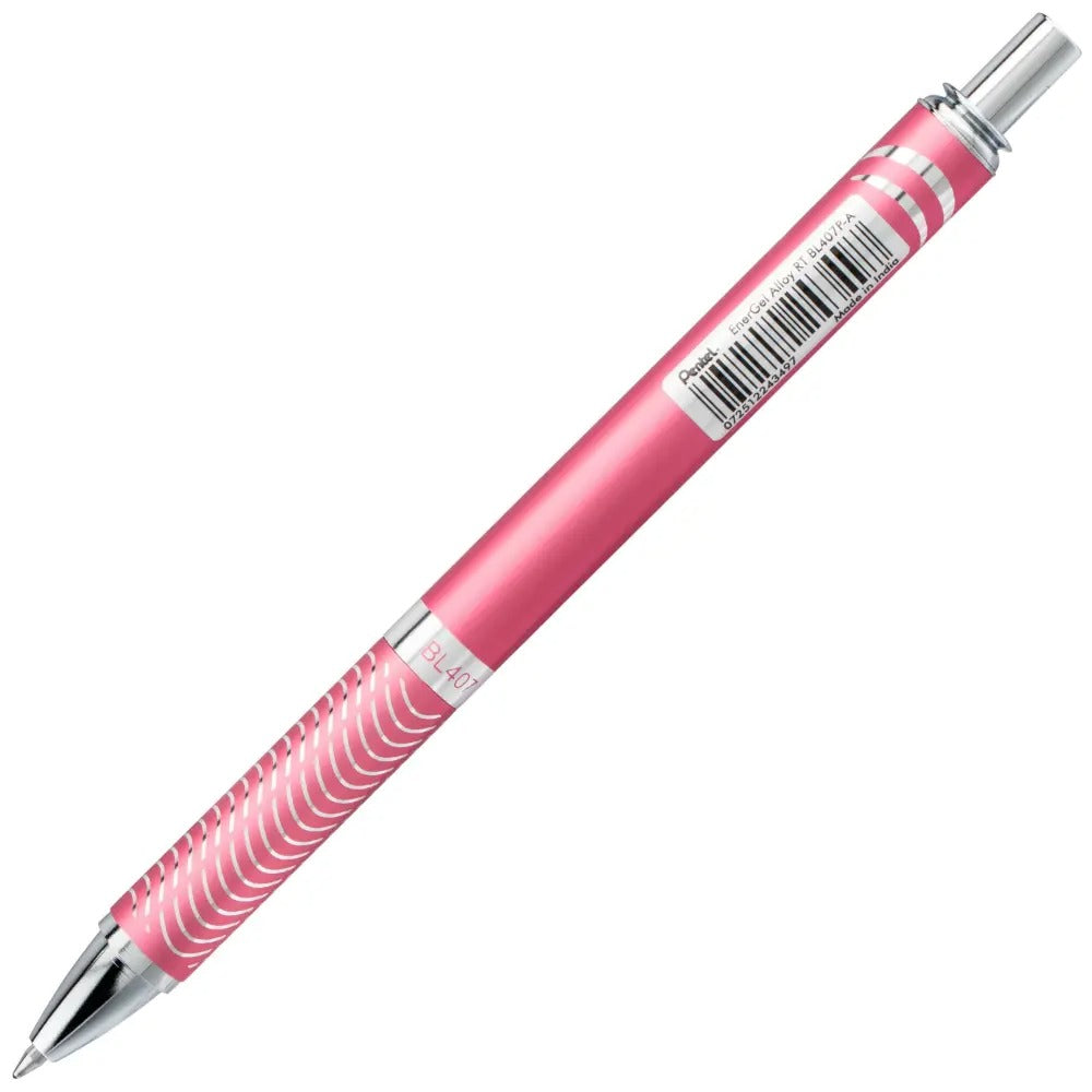 EnerGel Alloy Retractable Premium Liquid Gel Pen, (0.7mm) Metal Tip, Medium Line, Pink Barrel, Black Ink