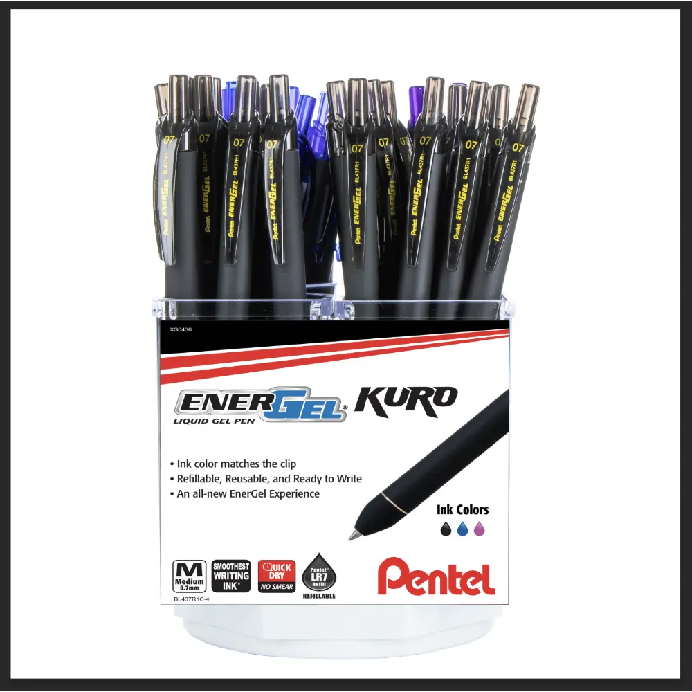EnerGel Kuro Liquid Gel Pen (0.7mm) Medium line, Assorted ink - 48pc Display