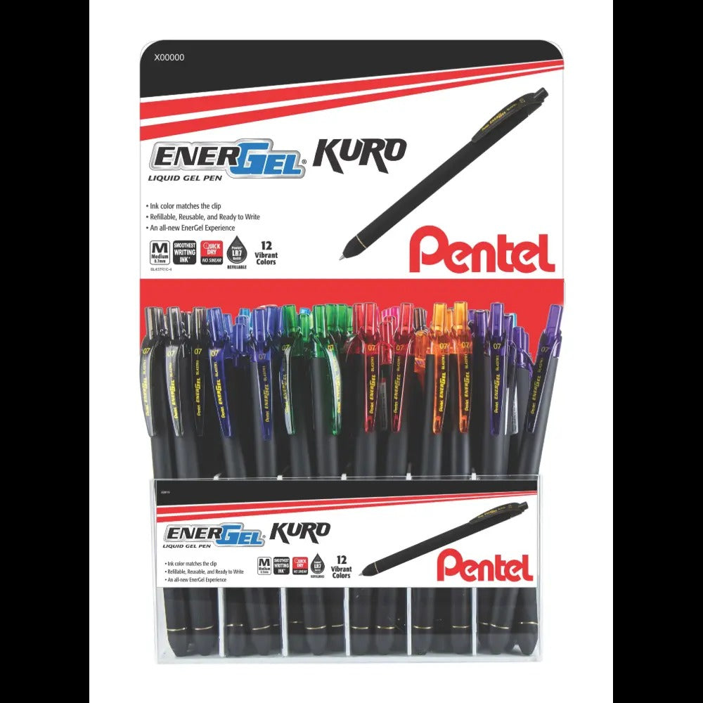 EnerGel Kuro Liquid Gel Pen (0.7mm) Medium line, Assorted ink - 144pc Display